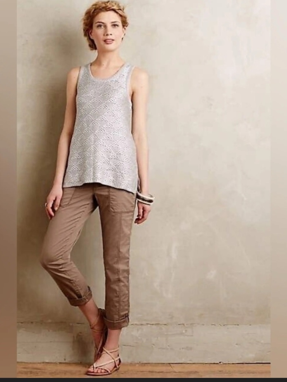 Moth SANA Silver Foil Sweater Tank Sz M Silver Gray Anthropologie Cotton Blend